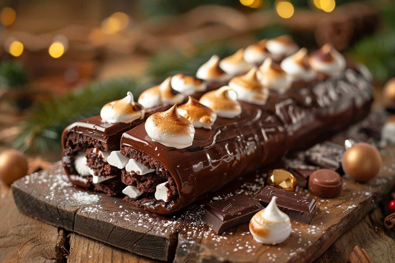 Bûche de Noël au chocolat et meringue vegan