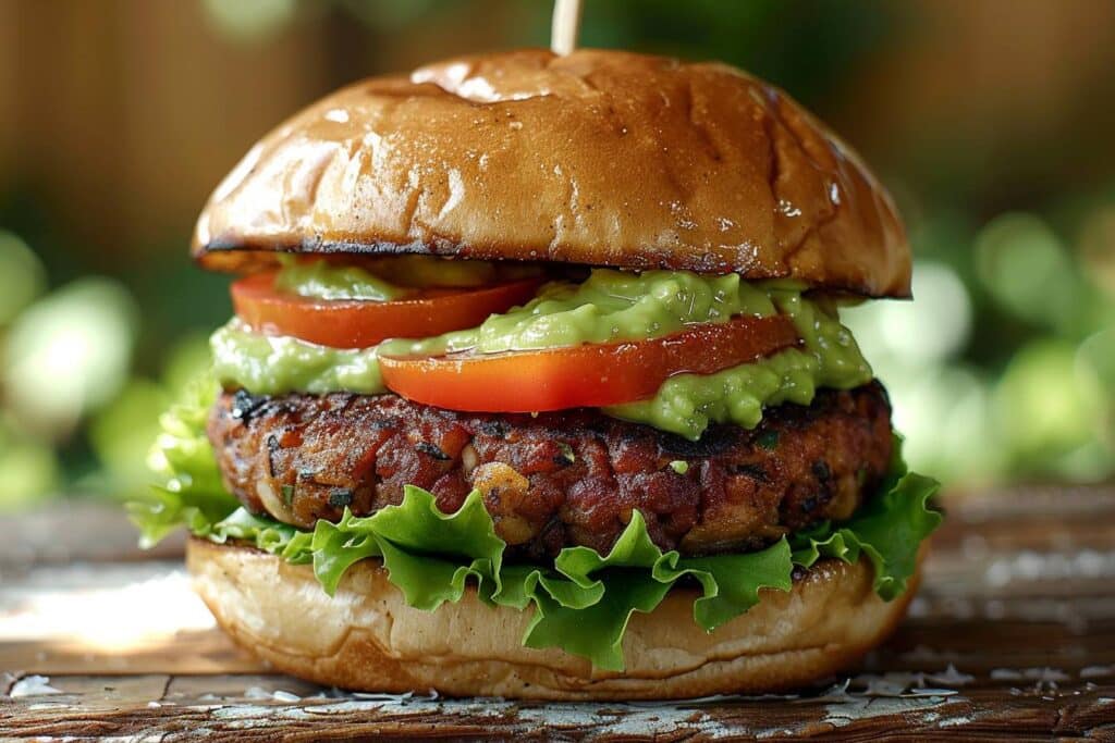 Burger végétal appétissant avec garnitures colorées