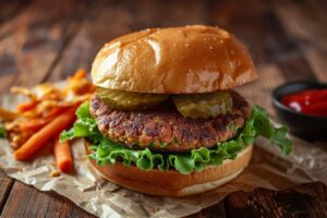 Burger végétal garni de légumes frais et savoureux