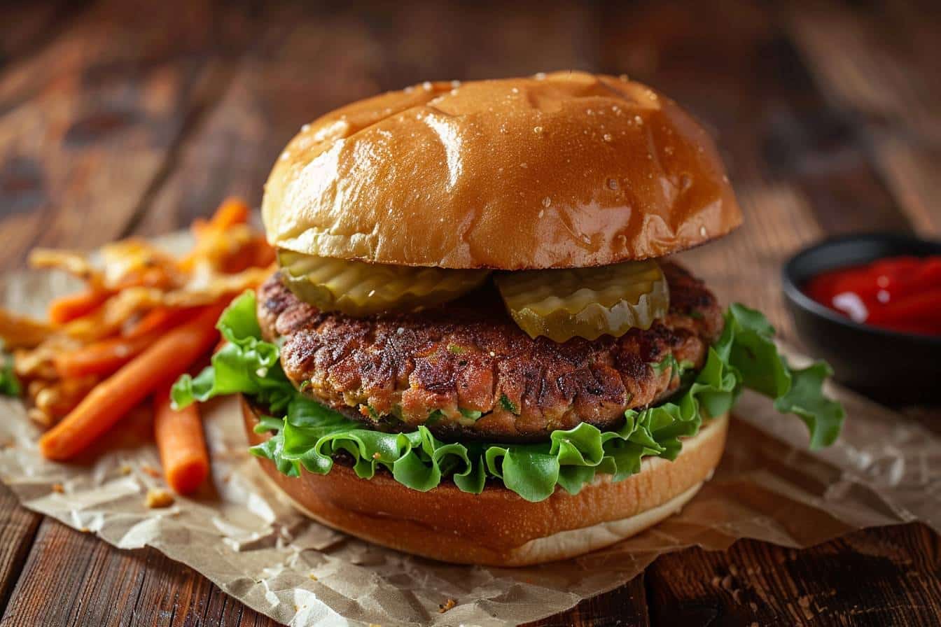 Burger végétal garni de légumes frais et savoureux