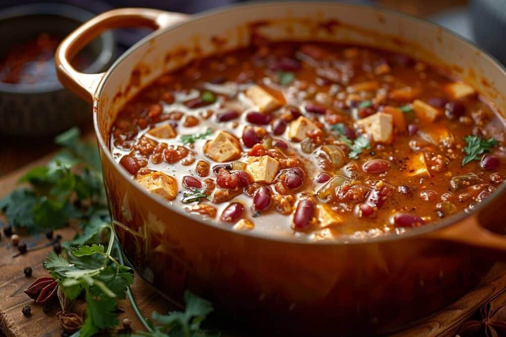 Chili aux haricots rouges et tofu fumé savoureux