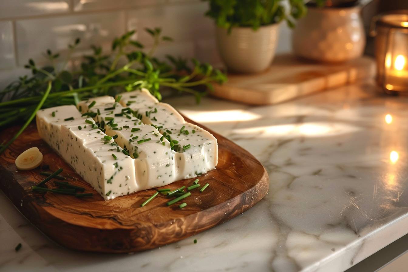 Faux-mage crémeux aux herbes et à l'ail  
Délice végétal au goût d'ail et fines herbes