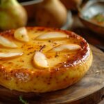 Flan pâtissier végétal garni de poires dorées