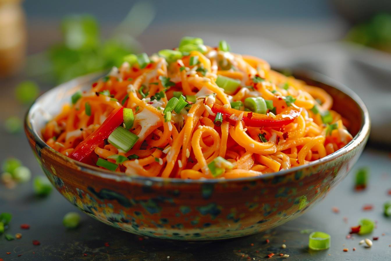 Nouilles de patate douce avec sauce au lait de coco  
Plat savoureux de nouilles de patate douce crémeuses