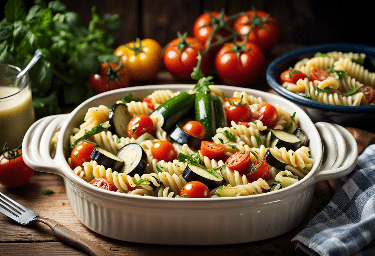 Pâtes colorées avec légumes frais et savoureux  
Plats de pâtes garnis de légumes de saison variés