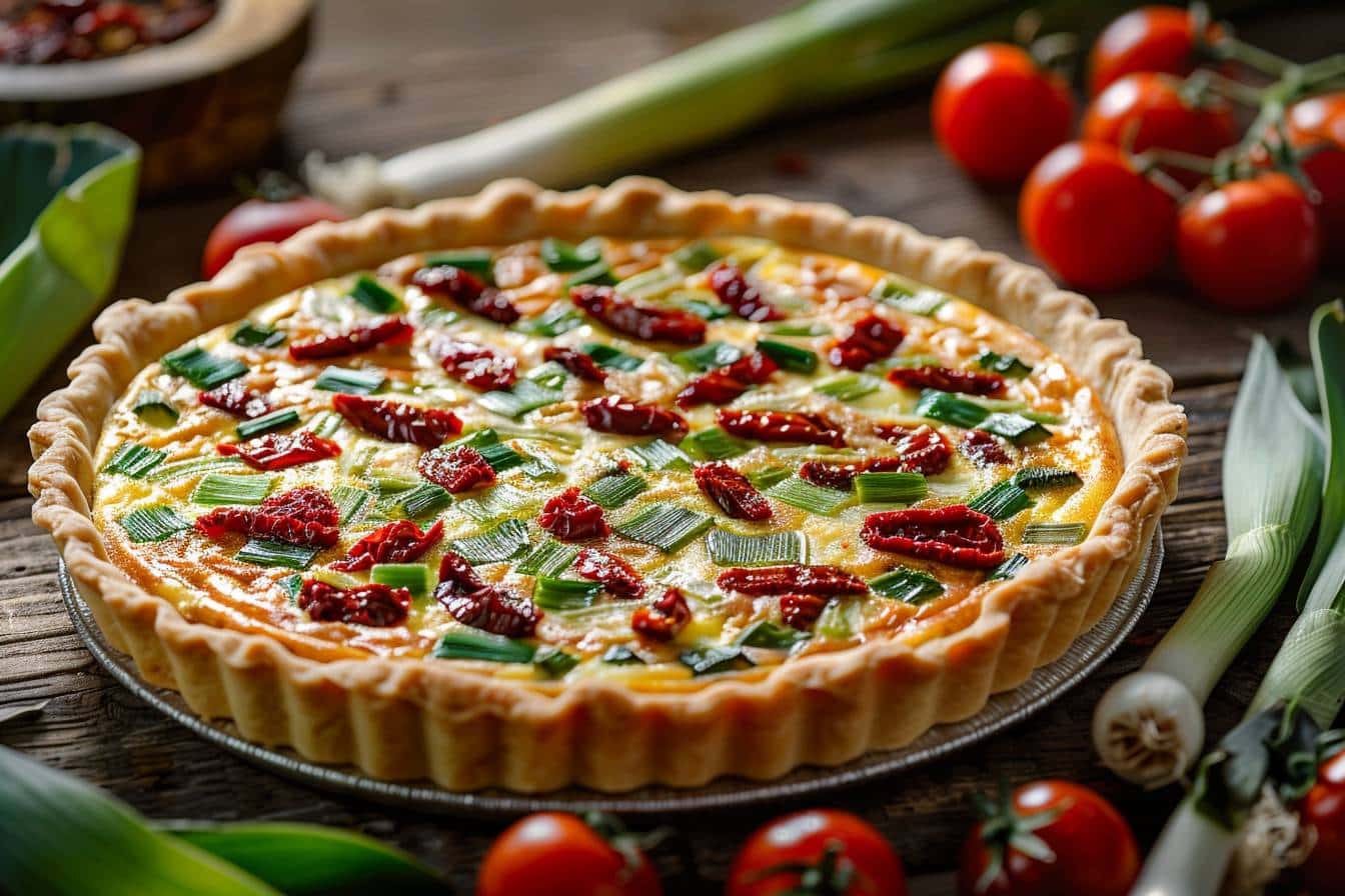 Quiche végétale aux oignons poireaux et tomates séchées