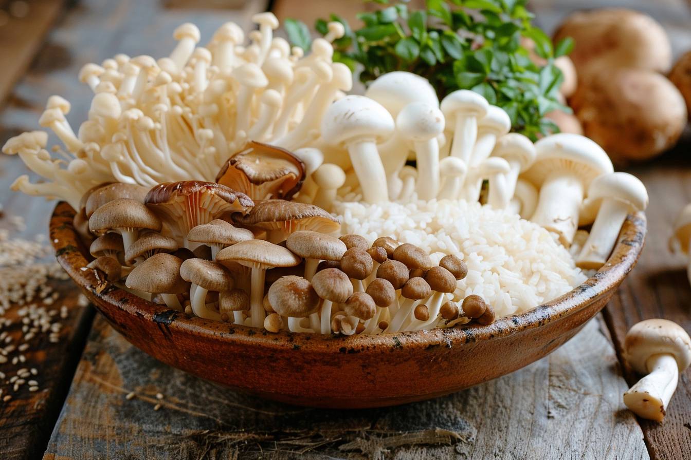 Riz japonais savoureux garni de champignons